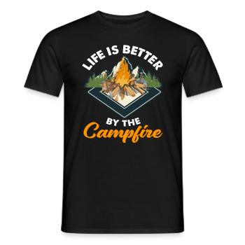 Leben Lagerfeuer Camping Camper - Männer T-Shirt - Schwarz - Vorne - AI Model Male 178 light (178cm)