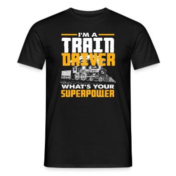 Train Trains Train Driver Profession Superpower - Men's T-Shirt - black - Front - AI Model Male 178 light (178cm)