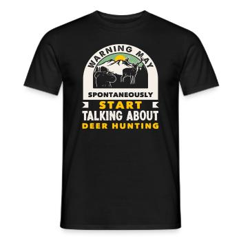 Avertissement : peut parler spontanément de la chasse au chevreuil - T-shirt homme - noir - Devant - AI Model Male 178 light (178cm)