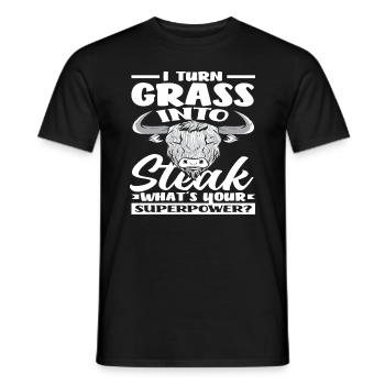 Ich Verwandle Gras In Steak Superkraft Highland - Männer T-Shirt - Schwarz - Vorne - AI Model Male 178 light (178cm)