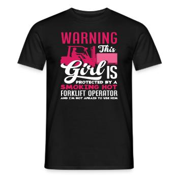 Attention! Protected by a hot - Men's T-Shirt - black - Front - AI Model Male 178 light (178cm)