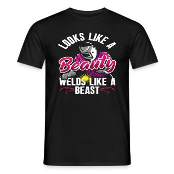 Soudeur disant : On dirait une beauté, - T-shirt homme - noir - Devant - AI Model Male 178 light (178cm)