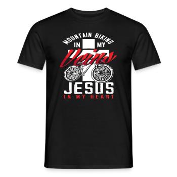 Mountain Biking In My Veins Jesus In My Heart - Men's T-Shirt - black - Front - AI Model Male 178 light (178cm)