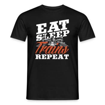 Eat Sleep Trains Repeat Eisenbahnliebhaber - Männer T-Shirt - Schwarz - Vorne - AI Model Male 178 light (178cm)