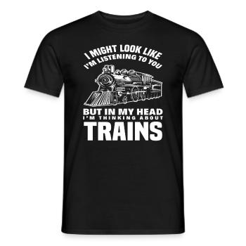 J’écoute, mais je pense aux trains - T-shirt homme - noir - Devant - AI Model Male 178 light (178cm)