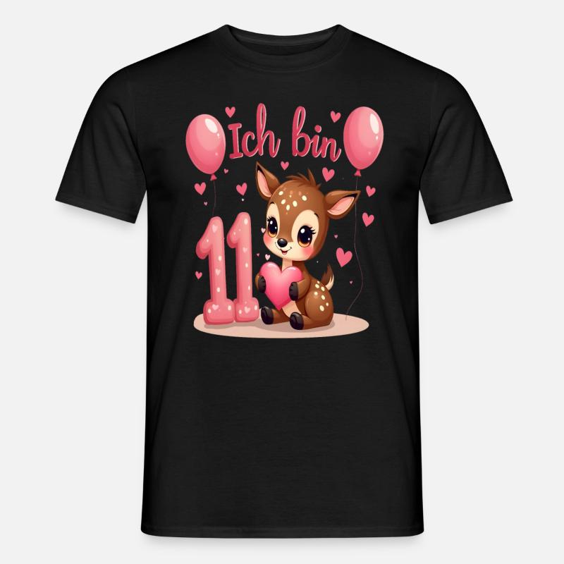 Süßes Reh Ich bin 11 Kinder 11. Geburtstag Mädchen - Männer T-Shirt - Schwarz