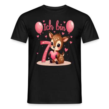 Cute Deer I' Kids 7th Birthday Girl - Men's T-Shirt - black - Front - AI Model Male 178 light (178cm)