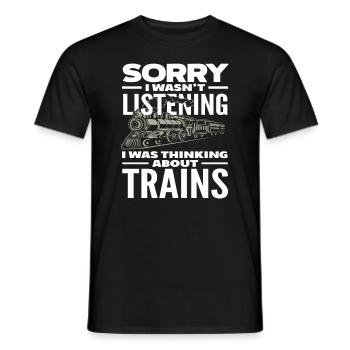 Désolé, j’ai pensé aux trains - T-shirt homme - noir - Devant - AI Model Male 178 light (178cm)