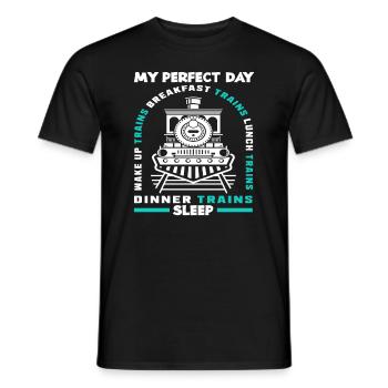 Ma journée parfaite avec les trains Petit-déjeuner Déjeuner - T-shirt homme - noir - Devant - AI Model Male 178 light (178cm)