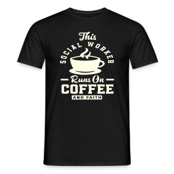 Social worker running with coffee and faith - Men's T-Shirt - black - Front - AI Model Male 178 light (178cm)