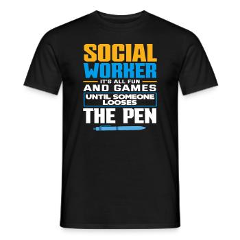 Social worker it's all fun until someone - Men's T-Shirt - black - Front - AI Model Male 178 light (178cm)