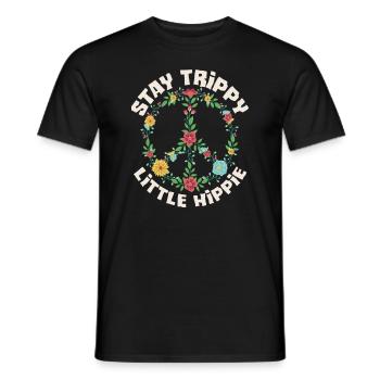 Stay Trippy Little Hippie Floral Peace Sign - Men's T-Shirt - black - Front - AI Model Male 178 light (178cm)
