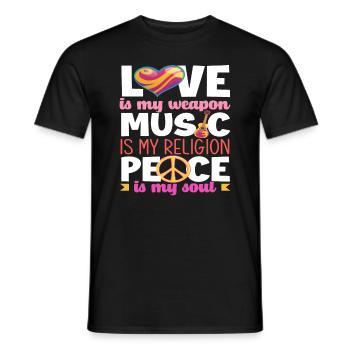 Love is my weapon, music is my religion, - Men's T-Shirt - black - Front - AI Model Male 178 light (178cm)
