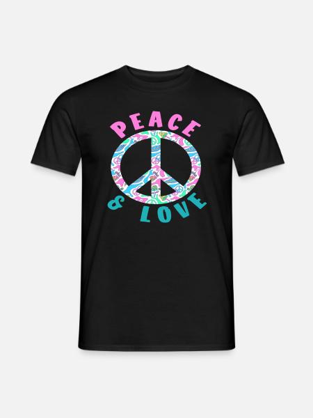 Peace & Love Buntes Friedenssymbol - Männer T-Shirt - Schwarz