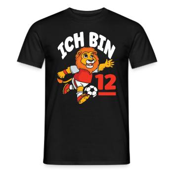 Funny Lion Football I'm 12 Children's Birthday - Men's T-Shirt - black - Front - AI Model Male 178 light (178cm)