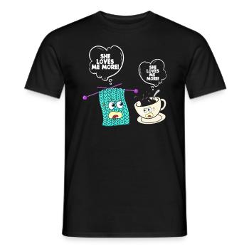 Knitting Humor She Loves Me More - Men's T-Shirt - black - Front - AI Model Male 178 light (178cm)