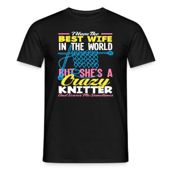 Best woman in the world knitting crazy - Men's T-Shirt - black - Front - AI Model Male 178 light (178cm)