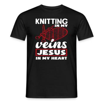 Knitting In My Veins Jesus In My Heart - Men's T-Shirt - black - Front - AI Model Male 178 light (178cm)