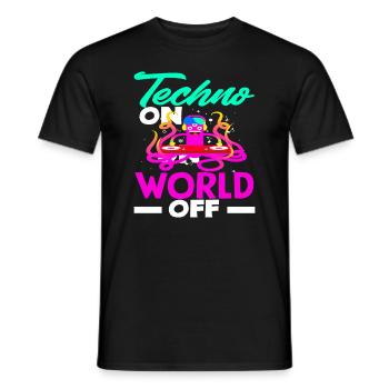 Techno Lover: Techno On World Off - Männer T-Shirt - Schwarz - Vorne - AI Model Male 178 light (178cm)