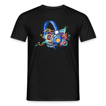 Techno Lover Bunte Kopfhörer Musik - Männer T-Shirt - Schwarz - Vorne - AI Model Male 178 light (178cm)