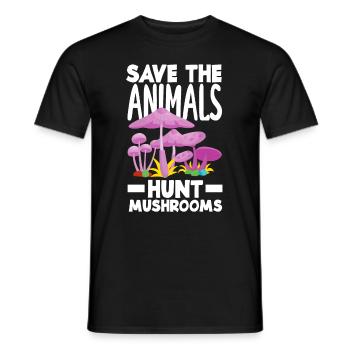 Save the Animals Pick Mushrooms Hunters - Men's T-Shirt - black - Front - AI Model Male 178 light (178cm)