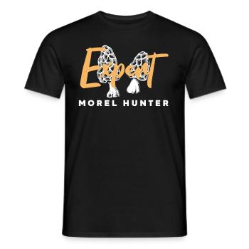 Expert mushroom picker Morel Hunter - Men's T-Shirt - black - Front - AI Model Male 178 light (178cm)
