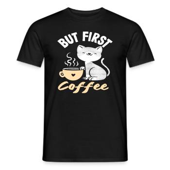 Chat amateur de café - Mais d'abord le café - T-shirt homme - noir - Devant - AI Model Male 178 light (178cm)