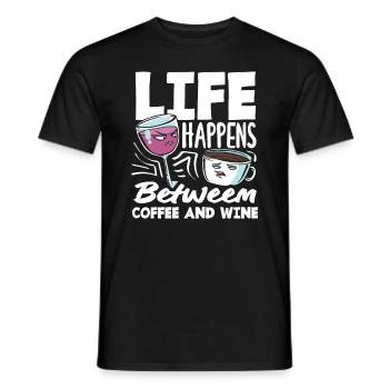 La vie se passe entre le café et le vin - T-shirt homme - noir - Devant - AI Model Male 178 light (178cm)