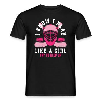 I play like a girl field hockey player - Men's T-Shirt - black - Front - AI Model Male 178 light (178cm)
