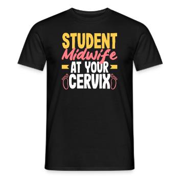 Étudiante sage-femme au niveau du col de l’utérus - T-shirt homme - noir - Devant - AI Model Male 178 light (178cm)