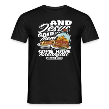 Venez prendre le petit-déjeuner avec Jésus et des crêpes - T-shirt homme - noir - Devant - AI Model Male 178 light (178cm)