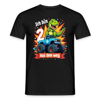Dinosaur 2nd Birthday Monster Truck - Men's T-Shirt - black - Front - AI Model Male 178 light (178cm)