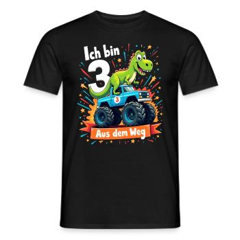Dinosaur 3rd Birthday Monster Truck - Men's T-Shirt - black - Front - AI Model Male 178 light (178cm)