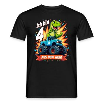 Dinosaur 4th Birthday Monster Truck - Men's T-Shirt - black - Front - AI Model Male 178 light (178cm)