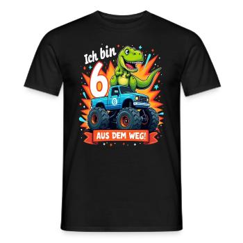 Dinosaur 6th Birthday Monster Truck - Men's T-Shirt - black - Front - AI Model Male 178 light (178cm)