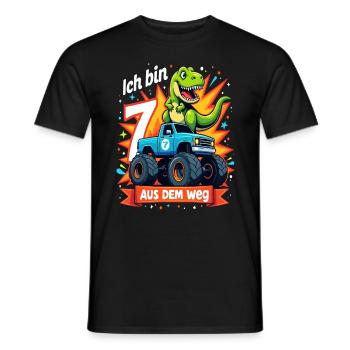 Dinosaur 7th Birthday Monster Truck - Men's T-Shirt - black - Front - AI Model Male 178 light (178cm)
