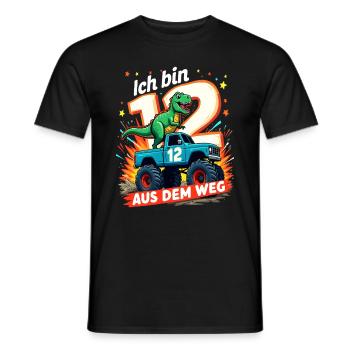 Dinosaur 12th Birthday Monster Truck - Men's T-Shirt - black - Front - AI Model Male 178 light (178cm)