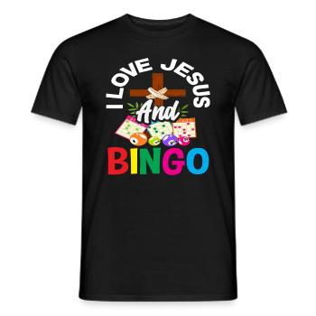 I love Jesus and bingo fans - Men's T-Shirt - black - Front - AI Model Male 178 light (178cm)