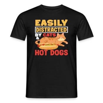 Leicht Ablenkbar Von Katzen Und Hot Dog Lover - Männer T-Shirt - Schwarz - Vorne - AI Model Male 178 light (178cm)