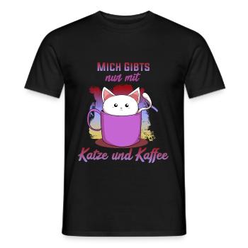 Katze und Kaffee - Männer T-Shirt - Schwarz - Vorne - AI Model Male 178 light (178cm)