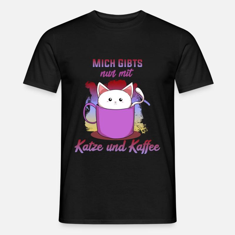 Katze und Kaffee - Männer T-Shirt - Schwarz