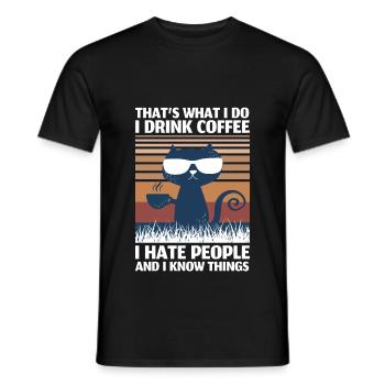 Je bois du café, je déteste les gens et je sais des choses - T-shirt homme - noir - Devant - AI Model Male 178 light (178cm)