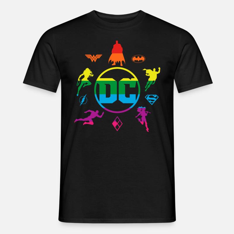 Justice League DC Superhelden Regenbogen Logos - Männer T-Shirt - Schwarz