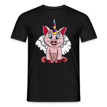 Schweinchen Einhorn Schweinhorn Engel Schwein süss - Männer T-Shirt - Schwarz - Vorne - AI Model Male 178 light (178cm)