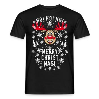 195 Cerf Rudolph Ho Ho Merry Christmas - T-shirt homme - noir - Devant - AI Model Male 178 light (178cm)