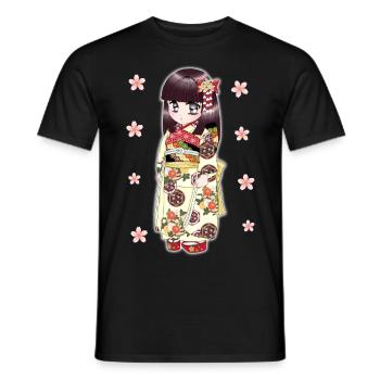 Japanese cute kimono girl - Men's T-Shirt - black - Front - AI Model Male 178 light (178cm)