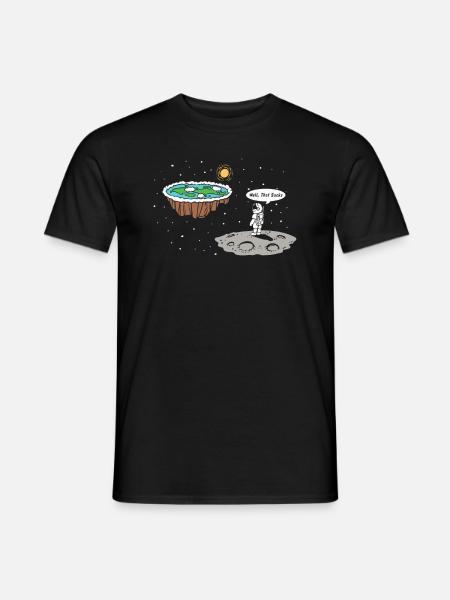 Moon landing flat earth disk - Men's T-Shirt - black