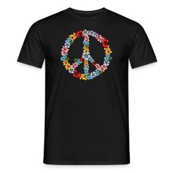Hippie signe de paix fleurs 60s 70s - T-shirt homme - noir - Devant - AI Model Male 178 light (178cm)
