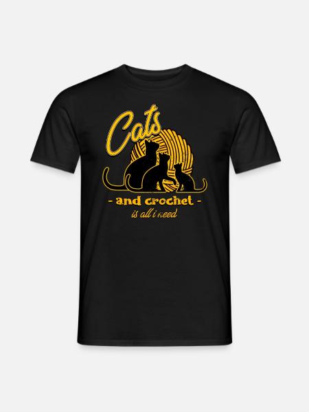 Häkeln, Häkeln Katze - Männer T-Shirt - Schwarz