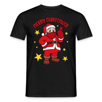 Joyeux Noël Santa Claus avec masque facial - T-shirt homme - noir - Devant - AI Model Male 178 light (178cm)